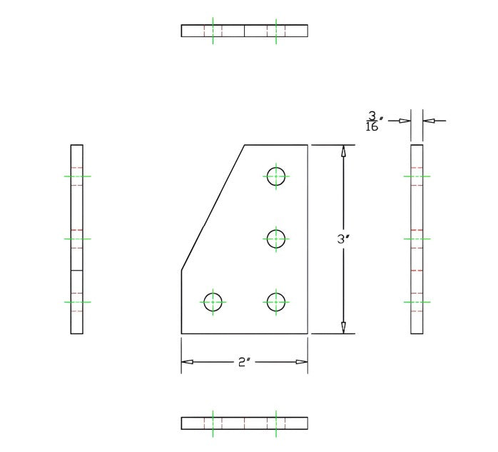 4 Hole 90° Joining Plate 2" x 3" x 3/16" | 10 Series Aluminum T-Slot