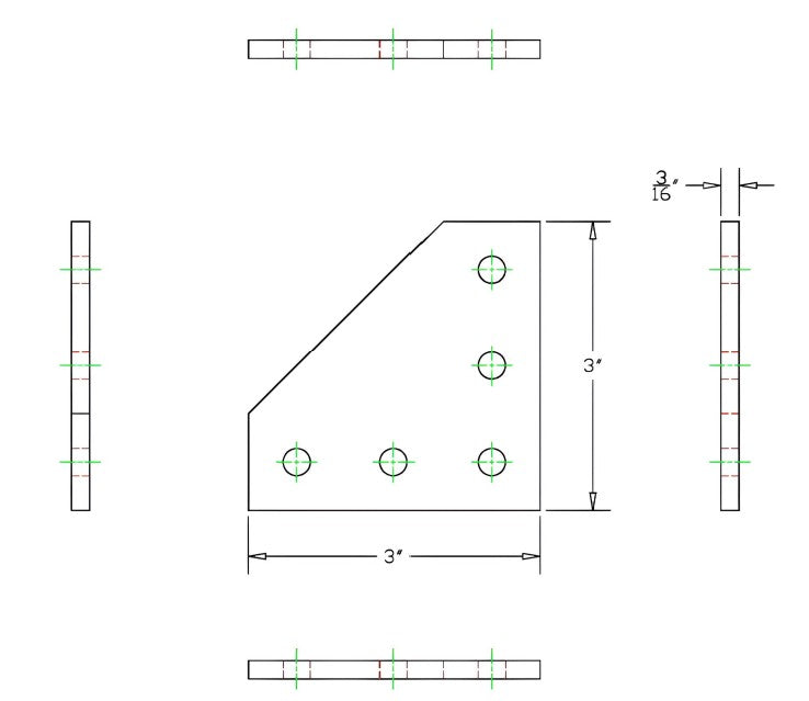 5 Hole 90° Joining Plate 3" x 3" x 3/16" | 10 Series Aluminum T-Slot