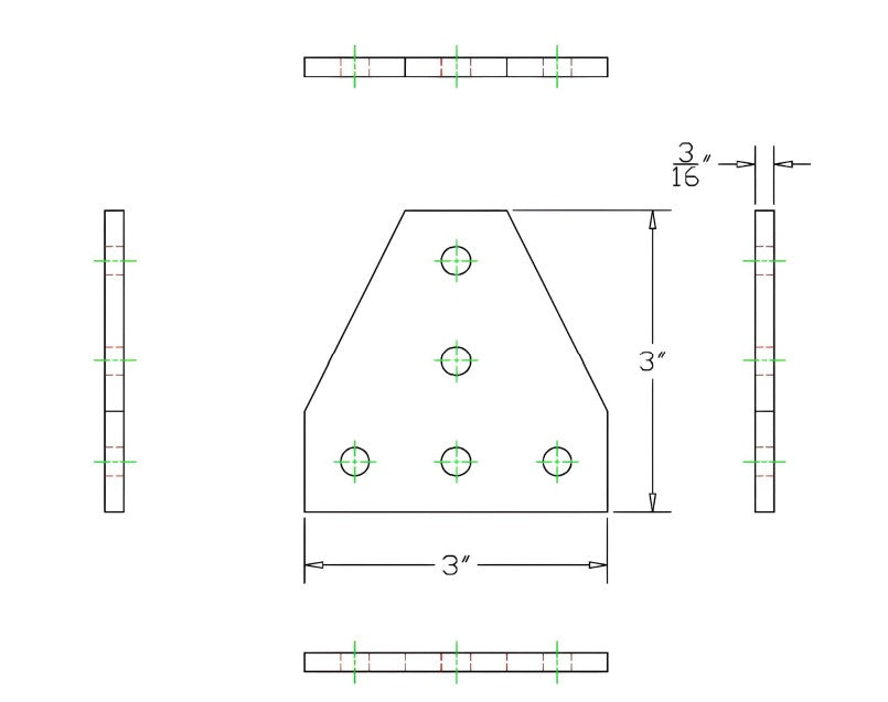 5 Hole Tee Joining Plate 3" x 3" x 3/16" | 10 Series Aluminum T-Slot