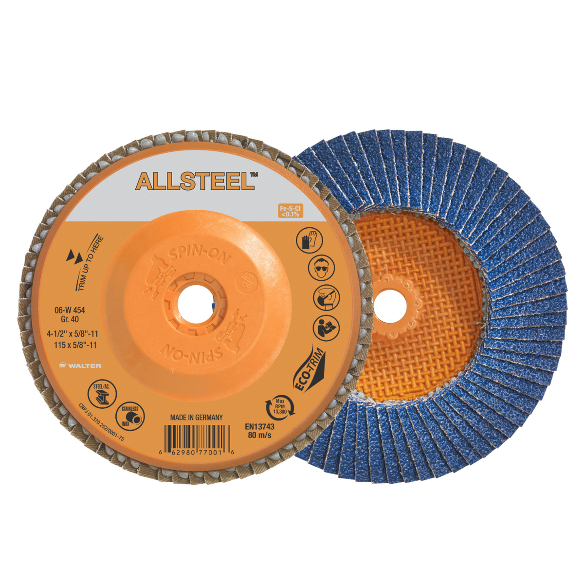 06W462 | ALLSTEEL™  Flap Disc 4-1/2", 5/8"-11 Arbor, 120 Grit, Type 27S