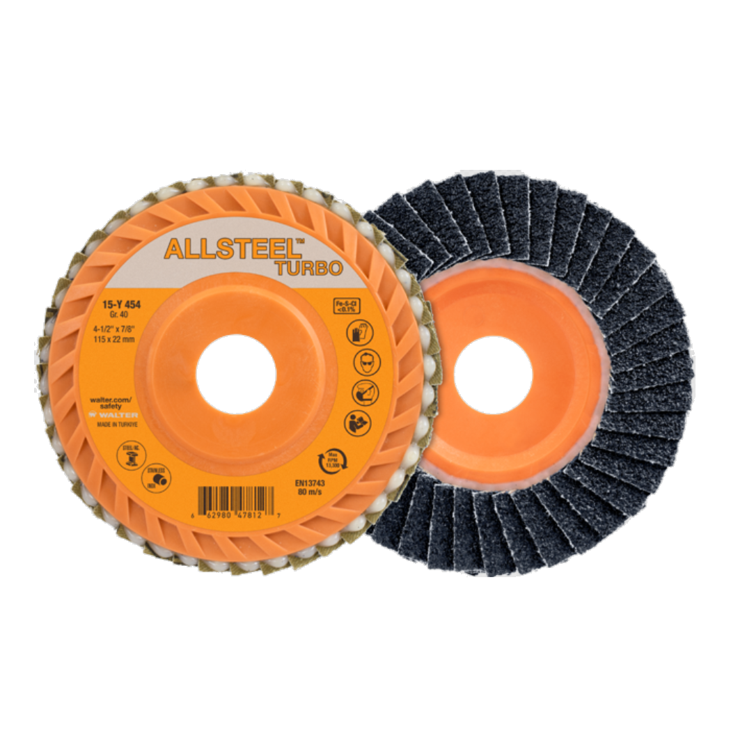 15Y504 | ALLSTEEL™ TURBO Flap Disc 5", 7/8" Arbor, 40 Grit, Type 27