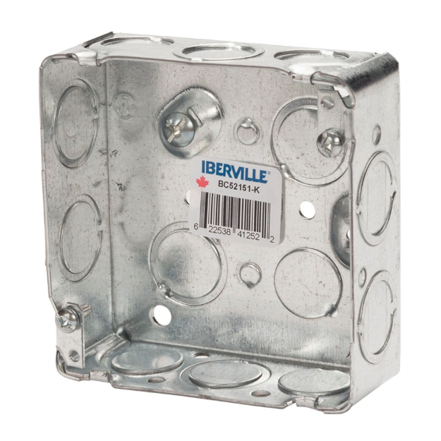 BC52151-K | Iberville® Square Outlet Box 4" x 1-1/2", 22 Inlet - Steel