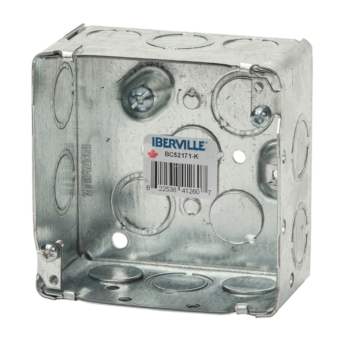 BC52171-K | Iberville® Square Outlet Box 4" x 2-1/8", 22 Inlet - Steel