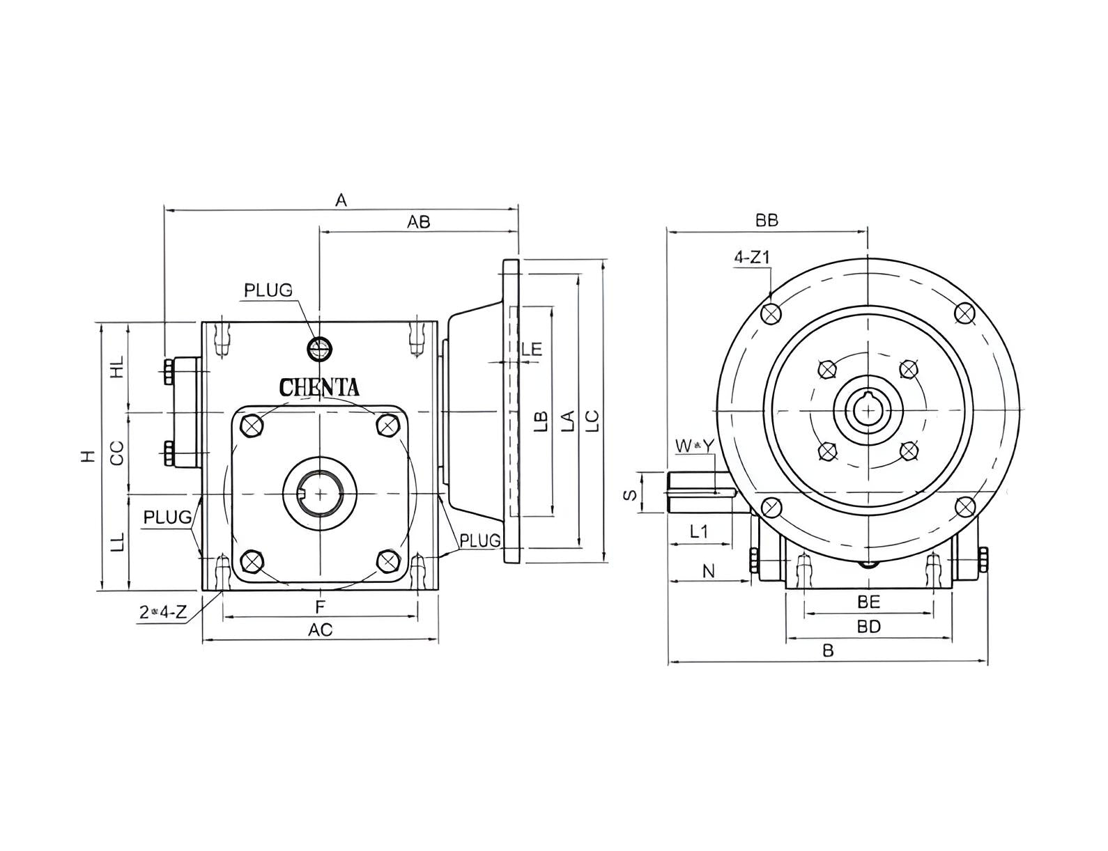 **「MU」** Right Angle Gear Speed Reducer 56C 20:1 Size 721 (Left Output) | BMU72