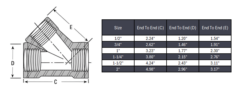 Lateral Wye Tee Socket Weld #150 - Stainless Steel 316
