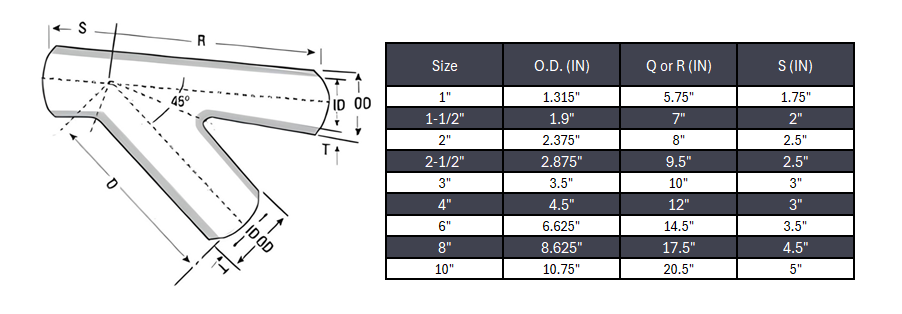 Lateral Tee Butt Weld Sch 10S - SS 304/304L