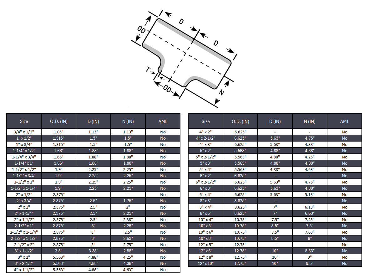 Reducing Tee Butt Weld Seamless Sch 10S - SS 304/304L