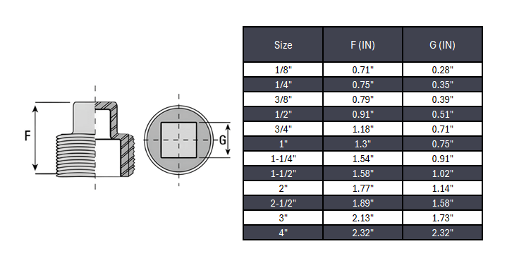 Square Plug NPT #150 - Stainless Steel 316
