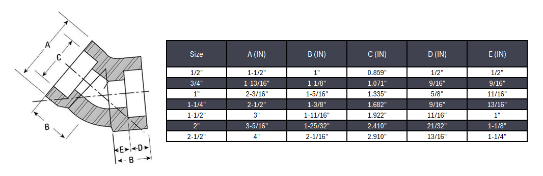 Elbow 45° Socket Weld #6000 - SS 304/304L