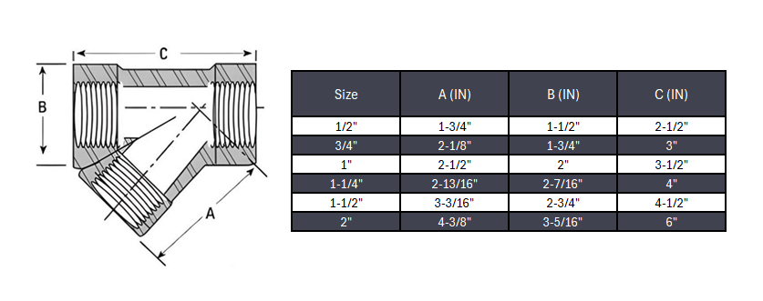 Lateral Wye Tee NPT #3000 - SS 304/304L