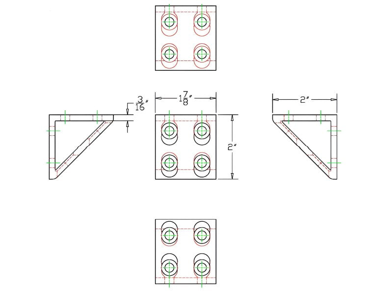 8 Hole Inside Corner Gusset 2" x 2" x 1-7/8" | 10 Series Aluminum T-Slot