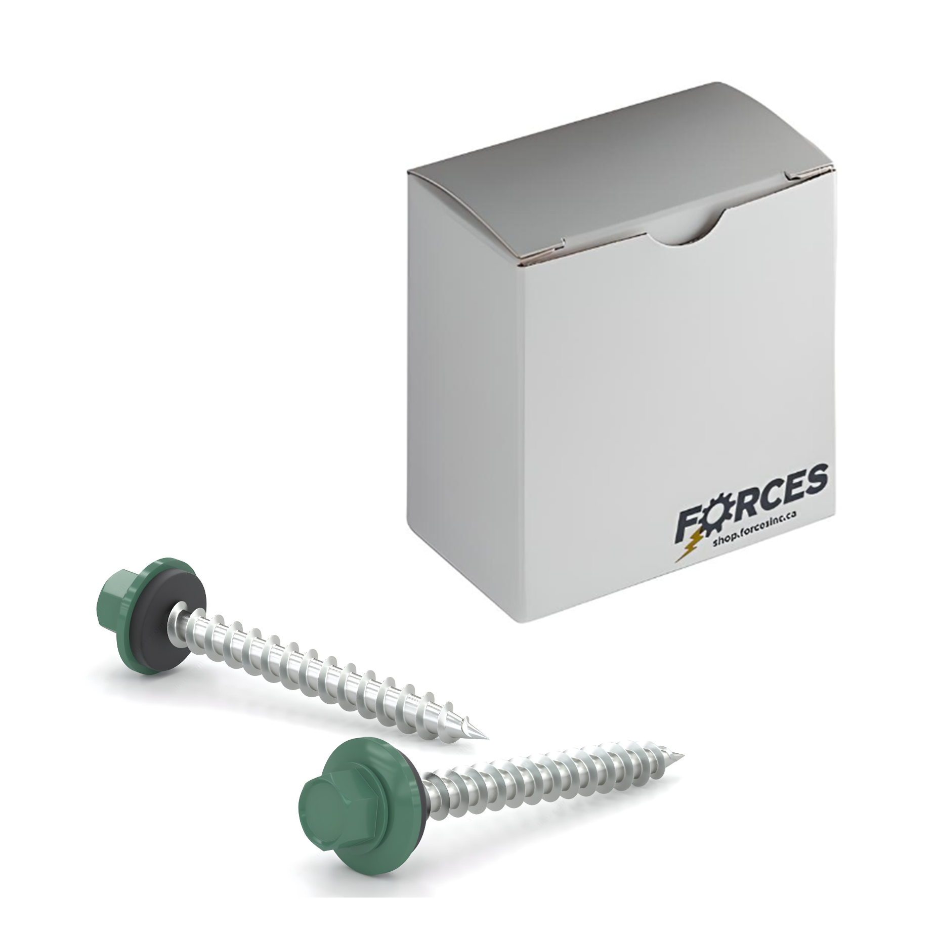 #9 x 1" Metal Roofing Screw Hex Head W/ Washer Type A Point - Steel Forest Green