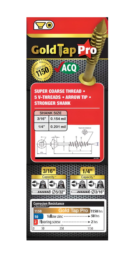 1/4" x 1-1/4" Concrete Screw Gold Seal 1150 Coating Flat Head Square Drive