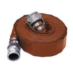 HD Water Discharge Layflat Hose Assembly W/ Camlock 1-1/2" I.D. 130 PSI - Brown PVC