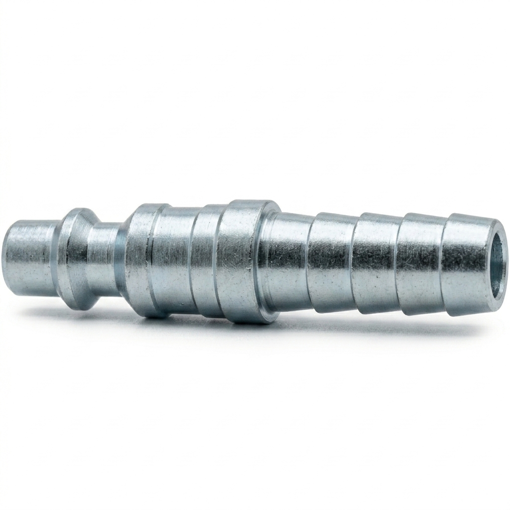 1/4" Industrial Quick Disconnect Plug x 3/8" Hose Barb - Steel
