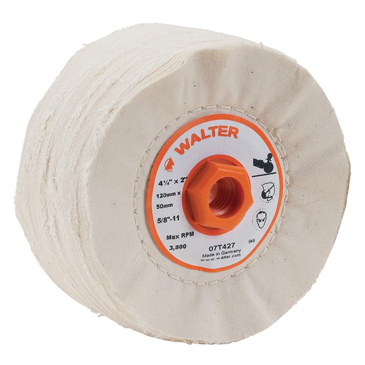 07T427 | LINE-MATE Buffing Drum 4-3/4" x 2", 5/8"-11 Arbor, Fold cotton