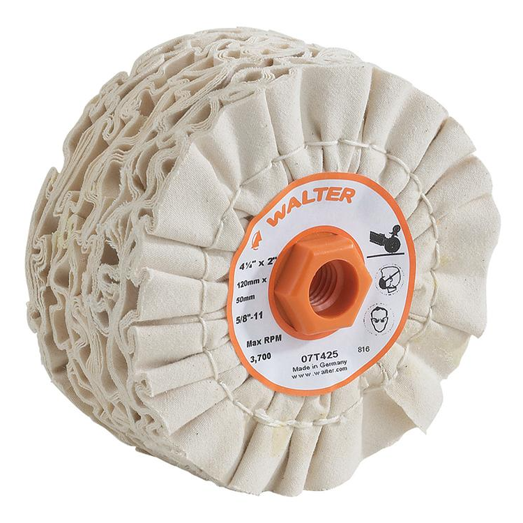 07T425 | LINE-MATE Buffing Drum 4-3/4" x 2", 5/8"-11 Arbor, Multi-ply cotton