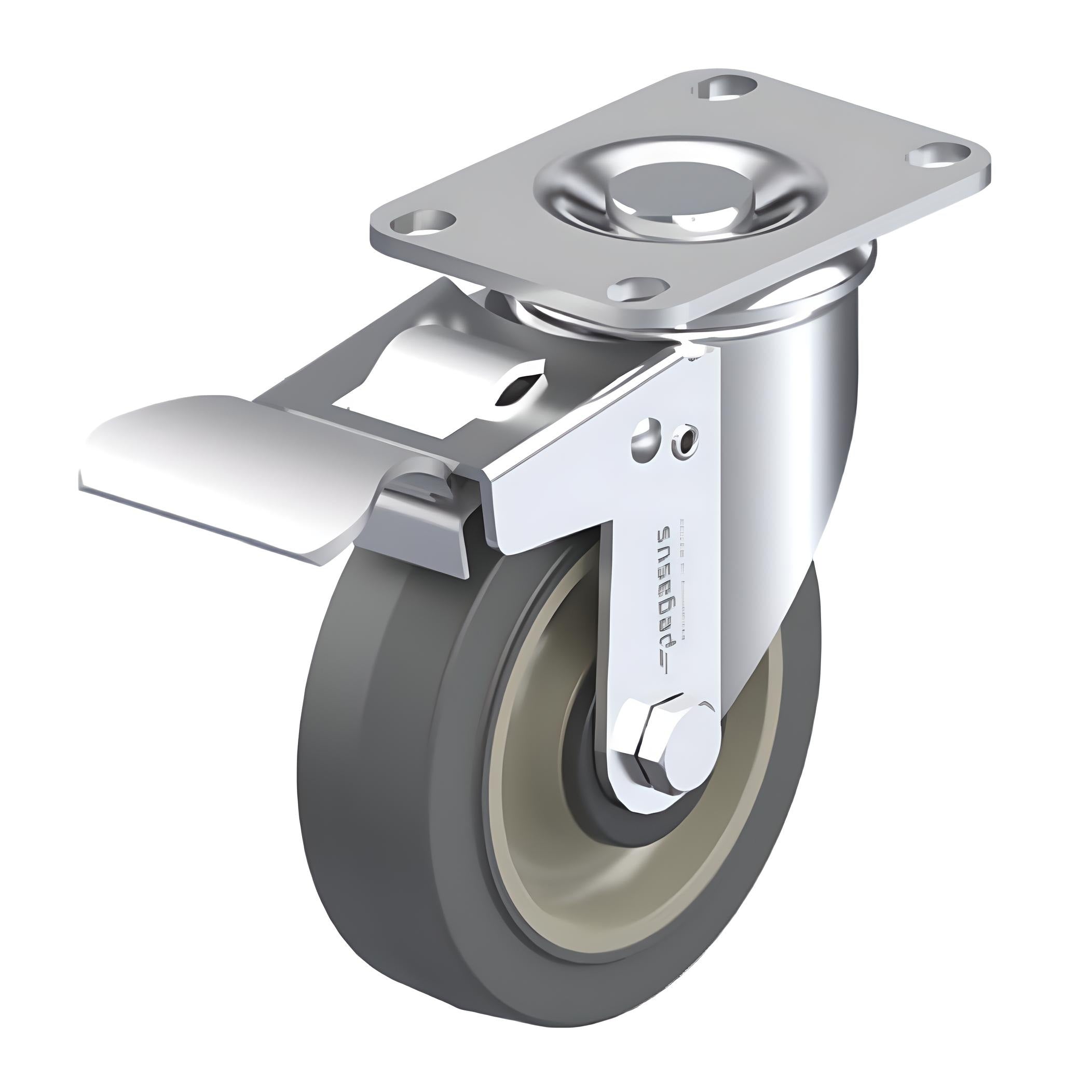 ElastiSoft Gray Caster 3-1/2" x 1-1/4" Swivel Total Lock Brake (TB) 250 lbs Delrin® Bearing P12 Series