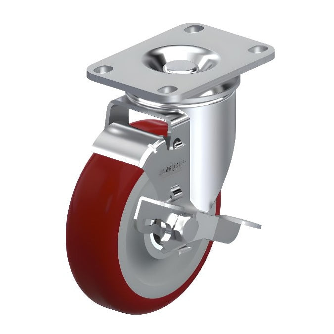 Polyurethane Maroon Caster 3" x 1-1/4" Swivel Wheel Brake (WB) 300 lbs Precision Ball Bearing P12 Series