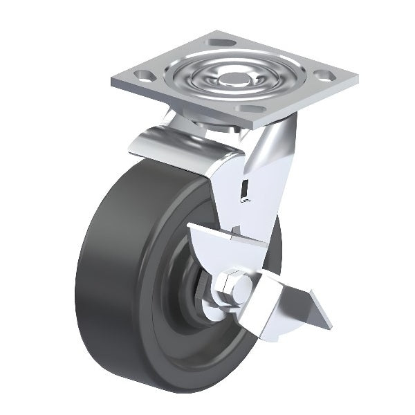Phenolic Black Caster 6" x 2" Swivel Wheel Brake (WB) 1200 lbs Roller Bearing P21 Series