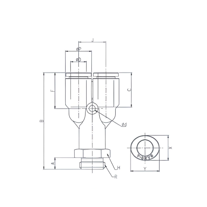 Push to Connect Wye "Y" Union 6mm Tube x 1/2" BSPP (G) Male