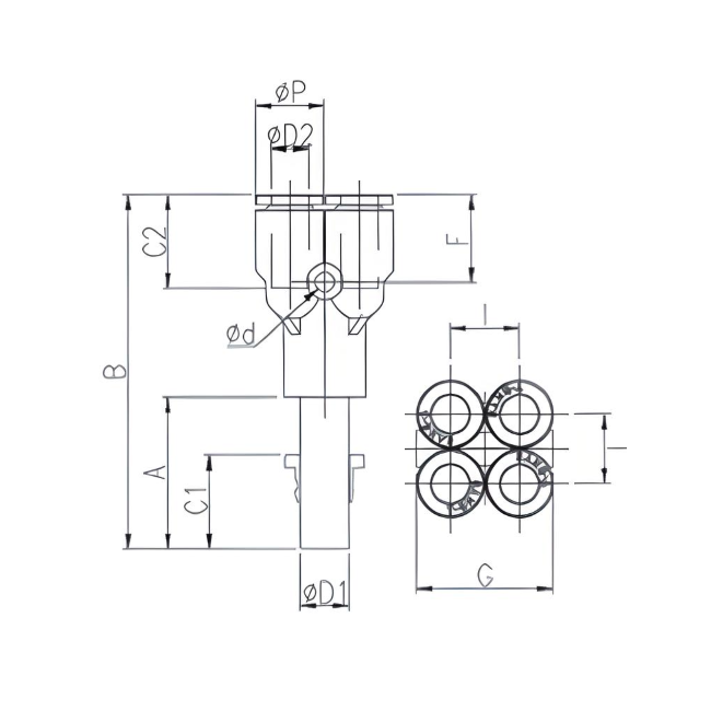 Push to Connect Double Wye "Y" Union Reducer 6mm Tube x 8mm Tube Plug in
