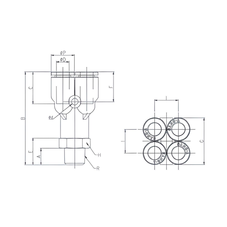 Push to Connect Double Wye "Y" Union 1/4" Tube x 1/4" NPT Male