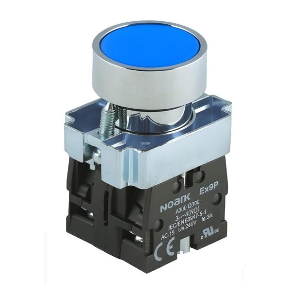 NOARK® Pushbutton 22mm Blue 1NO Momentary Flush | Ex9PBA61