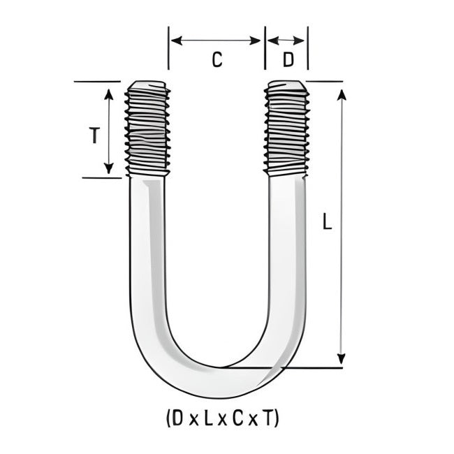 Zinc Plated U-Bolt 2" (ID) x 3/8"-16 x 2-5/8" (H)