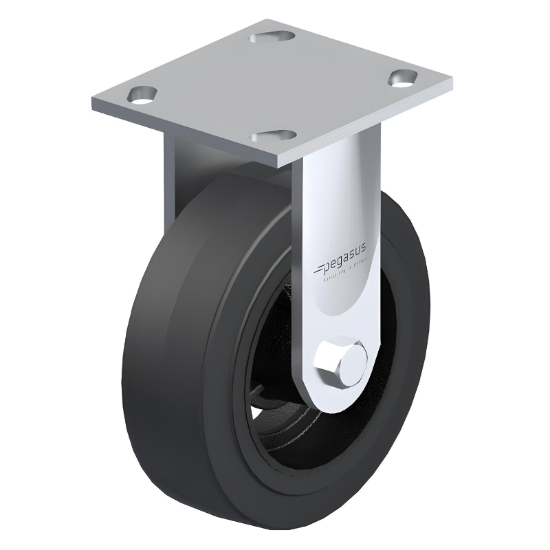 Rubber Black Caster 8" x 2" Rigid 600 lbs Roller Bearing P21 Series