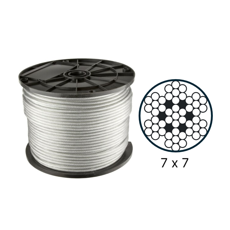 1/16" Vanguard® Coated Wire Rope 7 x 7 - Galvanized Steel Clear Coating