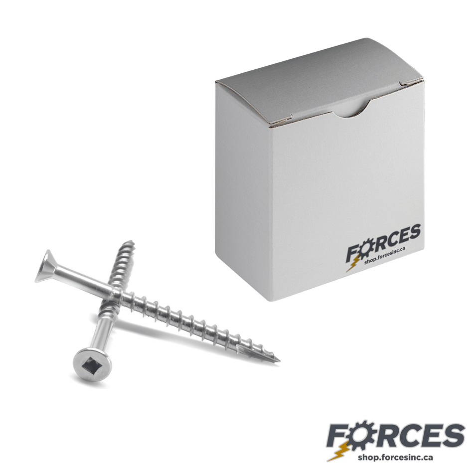 Deck Screws #10-8 x 1-5/8" Square Drive Flat Head With Nibs - SS 316 [100/PK] - Forces Inc