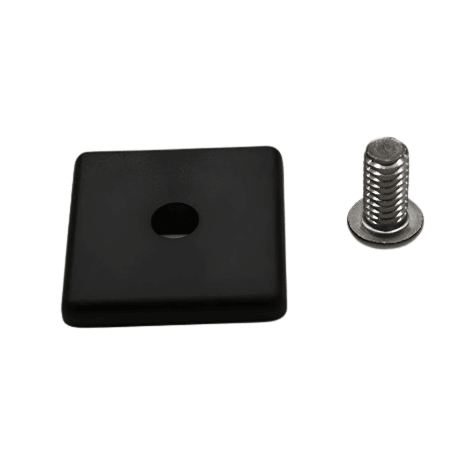 End Cap 1.5" x 1.5" Black Plastic w/ Stainless Screw | 15 Series T-Slot - Forces Inc