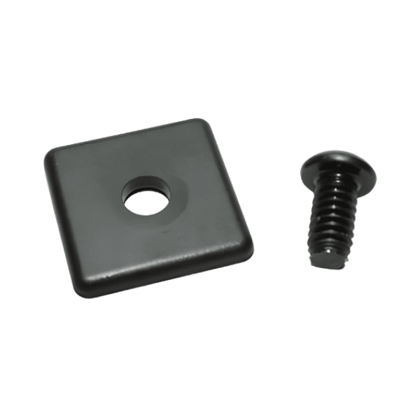 End Cap 1" x 1" x 1/8" Black Plastic w/ Screw | 10 Series T-Slot - Forces Inc