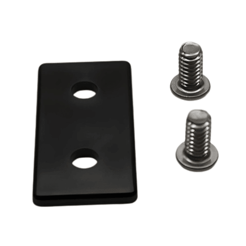 End Cap 1" x 2" Black Plastic w/ Stainless Screws | 10 Series T-Slot - Forces Inc