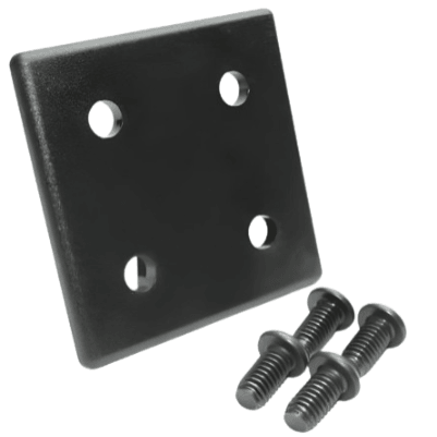 End Cap 2" x 2" x 1/8" Black Plastic w/ Screws | 10 Series T-Slot - Forces Inc