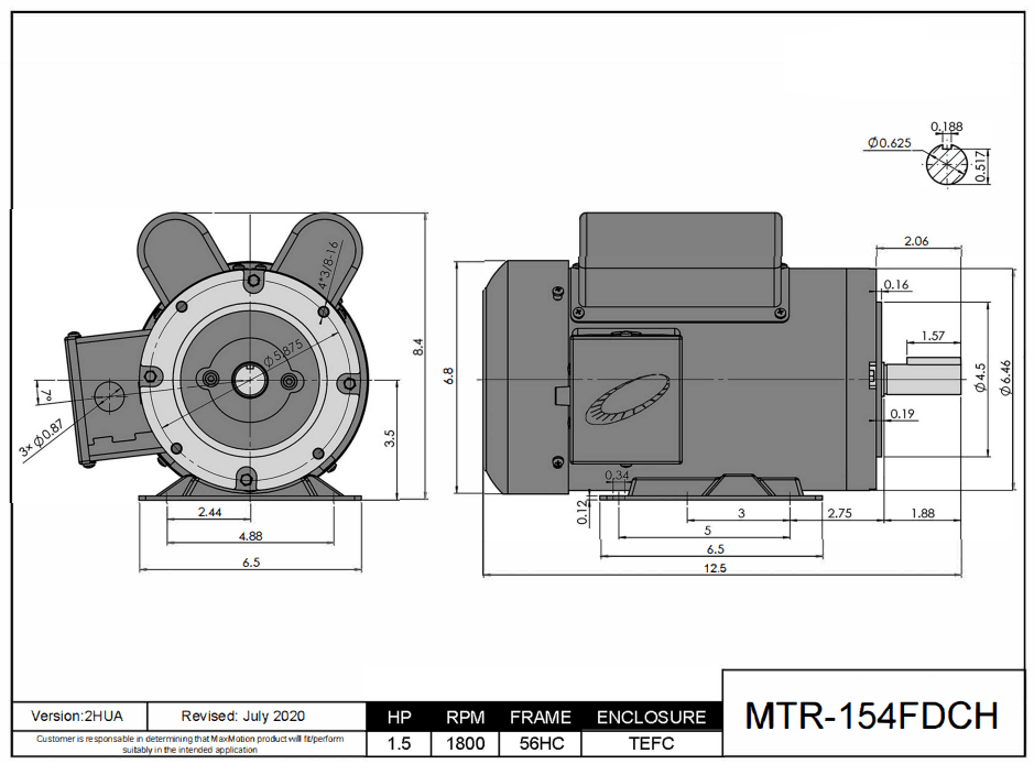 Farm Duty Motor 1.5HP, 1800RPM, 115/208-230V, Frame 56HC, TEFC | MTR-154FDCH - Forces Inc