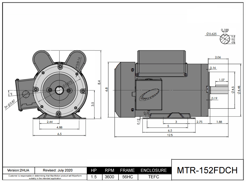 Farm Duty Motor 1.5HP, 3600RPM, 115/208-230V, Frame 56HC, TEFC | MTR-152FDCH - Forces Inc