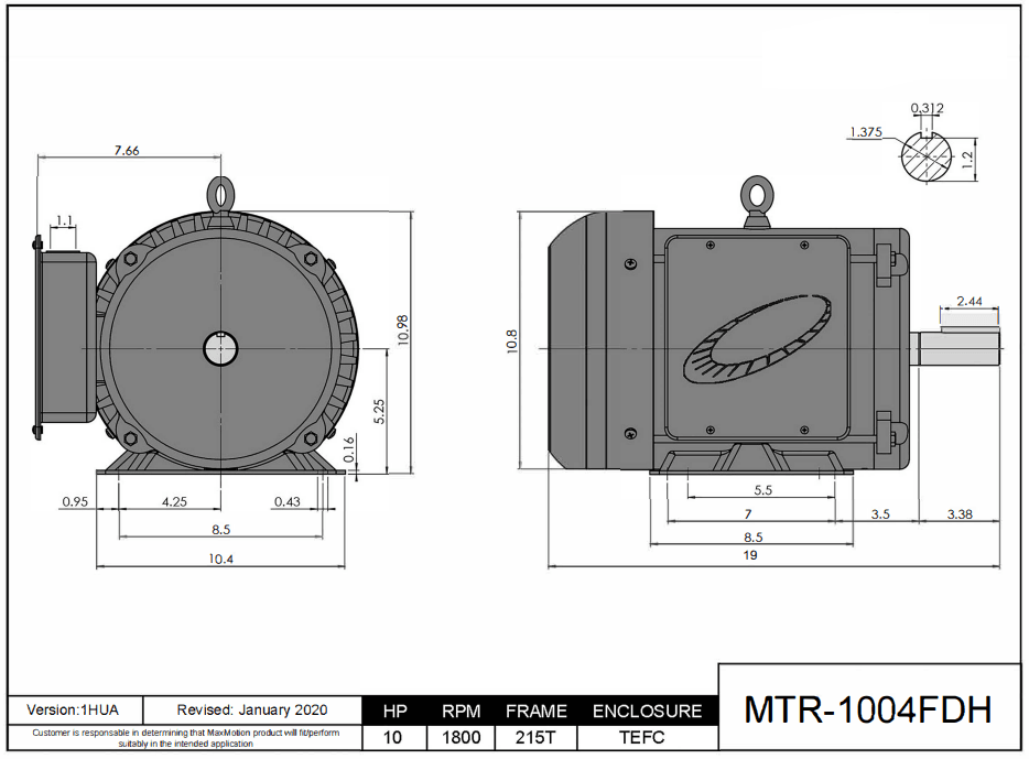 Farm Duty Motor 10HP, 1800RPM, 208-230V, Frame 215T, TEFC | MTR-1004FDH - Forces Inc