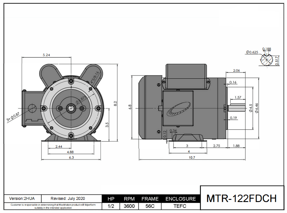 Farm Duty Motor 1/2HP, 3600RPM, 115/208-230V, Frame 56C, TEFC | MTR-122FDCH - Forces Inc