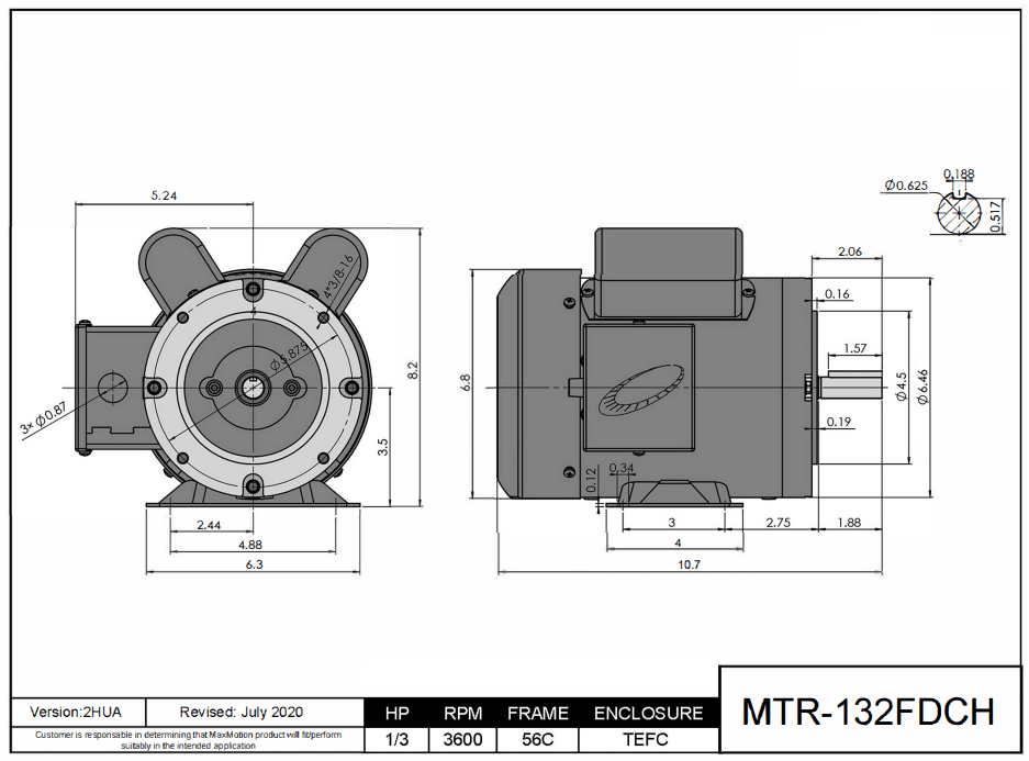 Farm Duty Motor 1/3HP, 3600RPM, 115/208-230V, Frame 56C, TEFC | MTR-132FDCH - Forces Inc