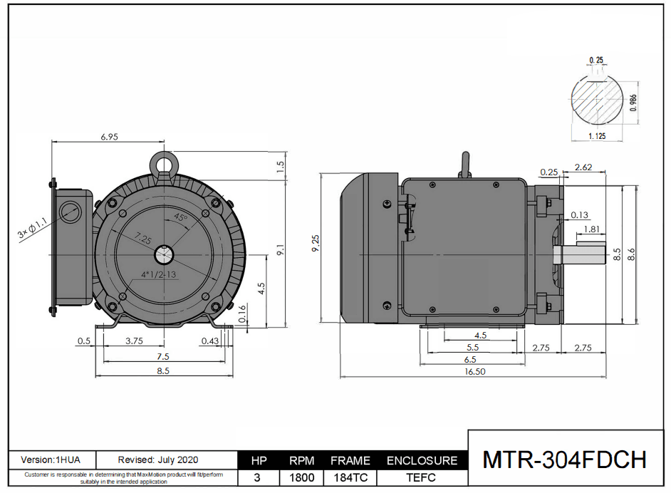 Farm Duty Motor 3HP, 1800RPM, 208-230V, Frame 184T(C), TEFC | MTR-304FDCH - Forces Inc