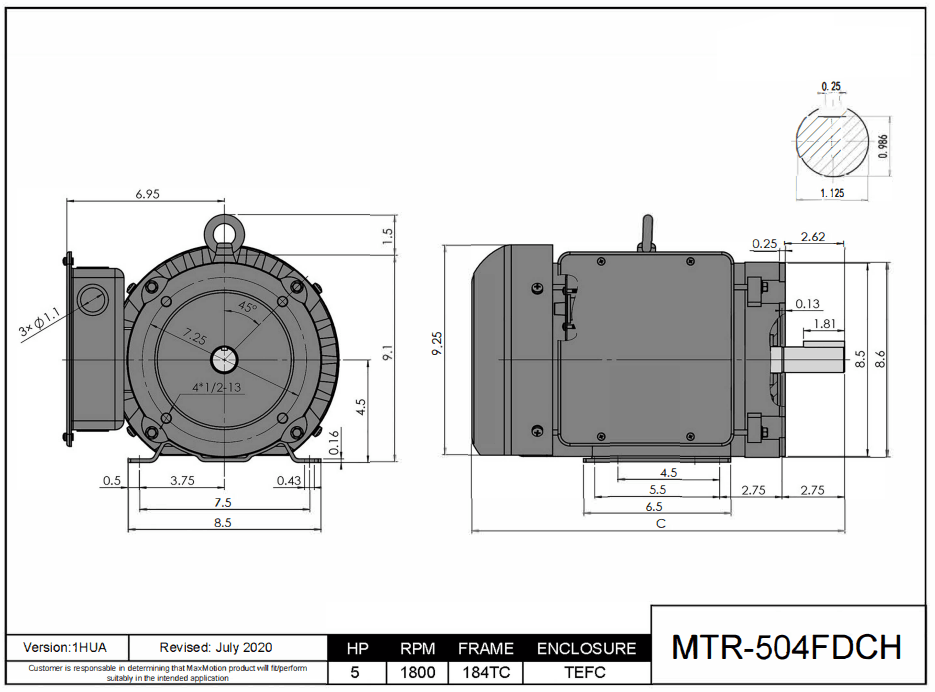 Farm Duty Motor 5HP, 1800RPM, 208-230V, Frame 184T(C), TEFC | MTR-504FDCH - Forces Inc