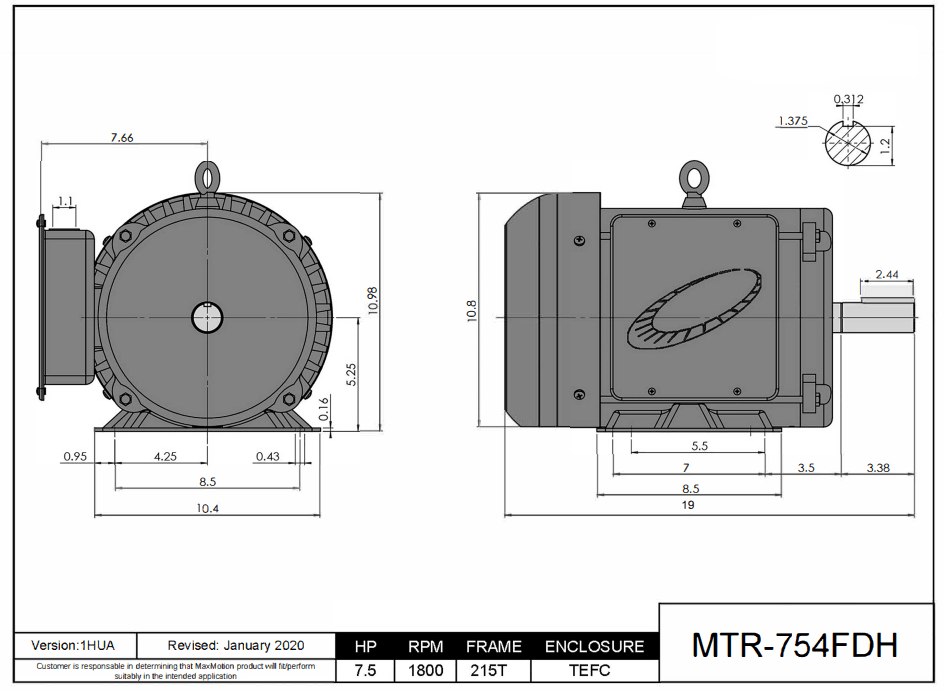 Farm Duty Motor 7.5HP, 1800RPM, 208-230V, Frame 215T, TEFC | MTR-754FDH - Forces Inc