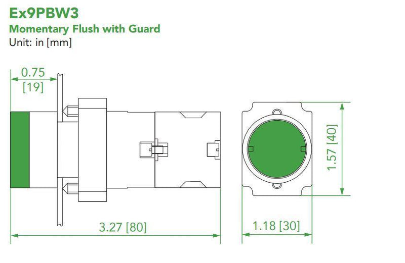 FEx9PBW3361H - Pushbutton Illuminated Momentary Flush With Guard 230 Vac/dc - Forces Inc