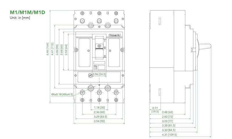 FM1S20T3L - Molded Case Circuit Breaker Lug Line/Load Side 3P 20A Interrupting Rating 35kA @ 480Vac - Forces Inc