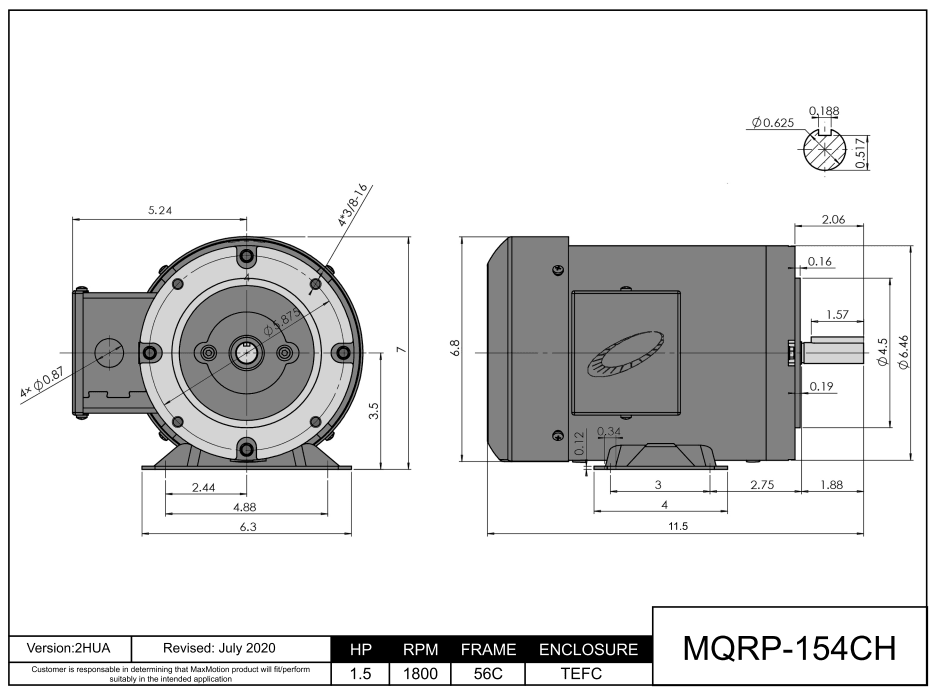 General Purpose Motor 1.5HP, 1800RPM, 208-230/460V, Frame 56C, TEFC | MQRP-154CH - Forces Inc