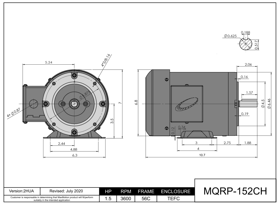 General Purpose Motor 1.5HP, 3600RPM, 208-230/460V, Frame 56C, TEFC | MQRP-152CH - Forces Inc