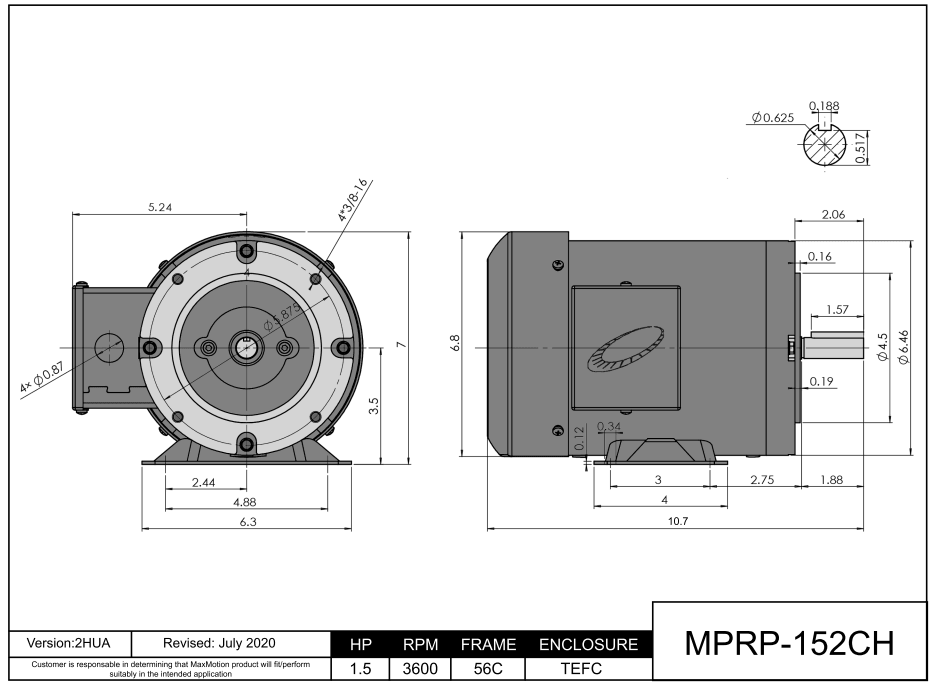 General Purpose Motor 1.5HP, 3600RPM, 575V, Frame 56C, TEFC | MPRP-152CH - Forces Inc