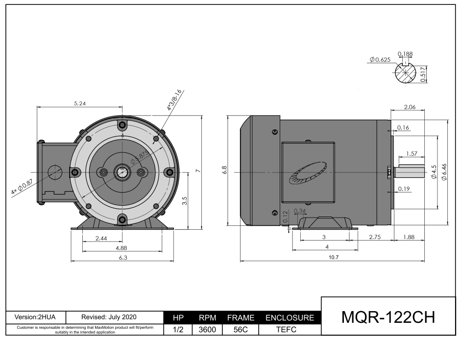 Electric Motor MAX MOTION MVS-124SB · HVAC NEMA · 1/2HP, 1625RPM, 115-230V, 1PH, 60Hz, TEAO Electric Motor MAX MOTION MVS-124SB · HVAC NEMA · 1/2HP, 1625RPM, 115-230V, 1PH, 60Hz, TEAO